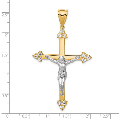 10k Yellow Gold w/Rhodium CZ Crucifix Pendant