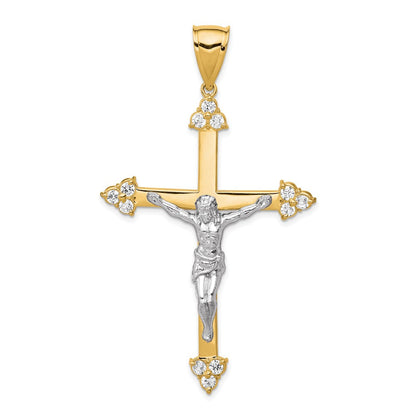 10k Yellow Gold w/Rhodium CZ Crucifix Pendant