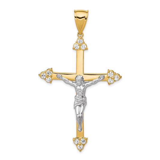 10k Yellow Gold w/Rhodium CZ Crucifix Pendant