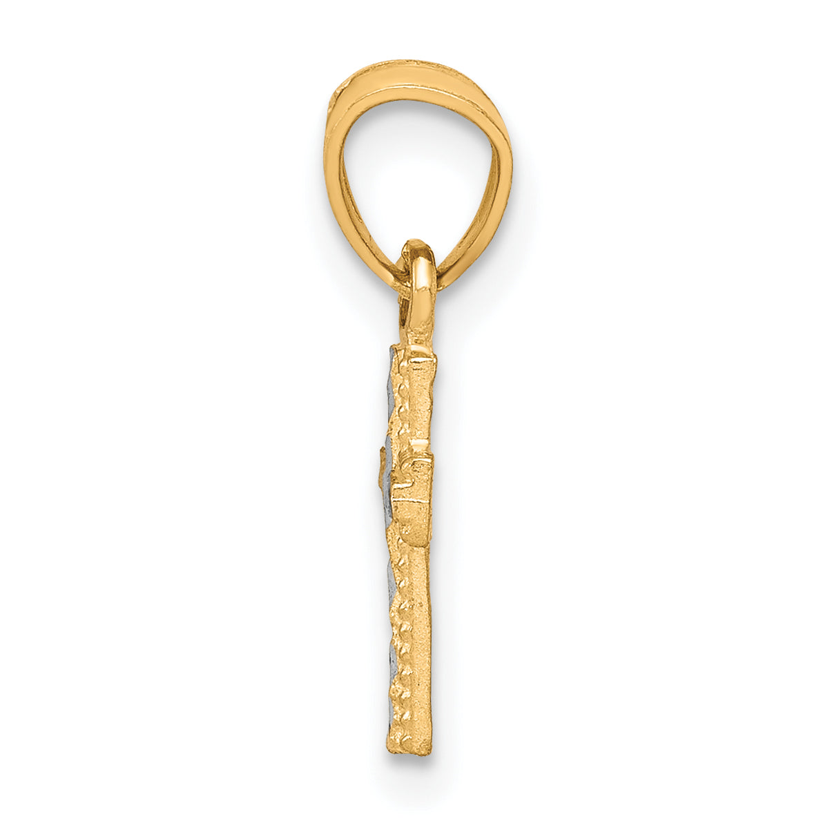 10k Yellow w/Rhodium w/ Rhodium Tiny Diamond-Cut Cross Pendant