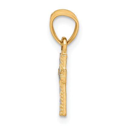 10k Yellow w/Rhodium w/ Rhodium Tiny Diamond-Cut Cross Pendant