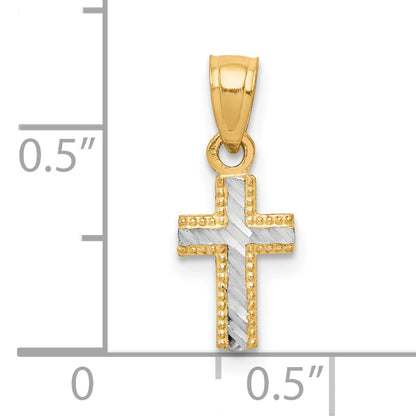 10k Yellow w/Rhodium w/ Rhodium Tiny Diamond-Cut Cross Pendant