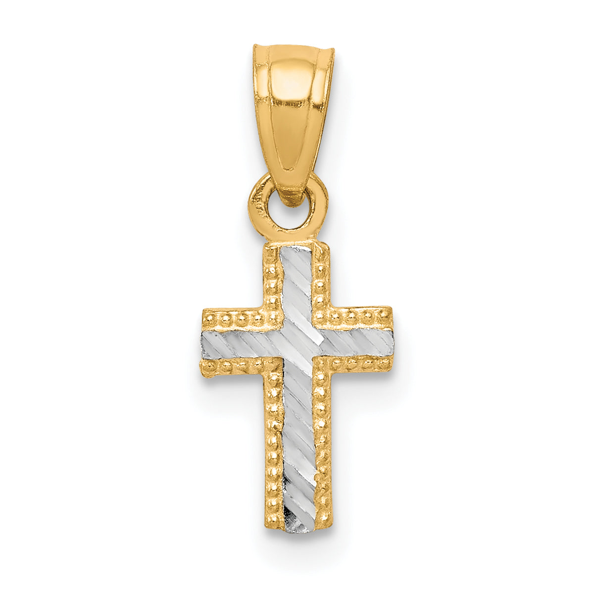 10k Yellow w/Rhodium w/ Rhodium Tiny Diamond-Cut Cross Pendant