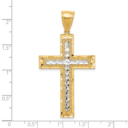 10k Yellow w/Rhodium w/ Rhodium Diamond-Cut Cross Pendant