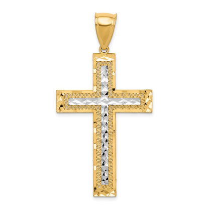 10k Yellow w/Rhodium w/ Rhodium Diamond-Cut Cross Pendant