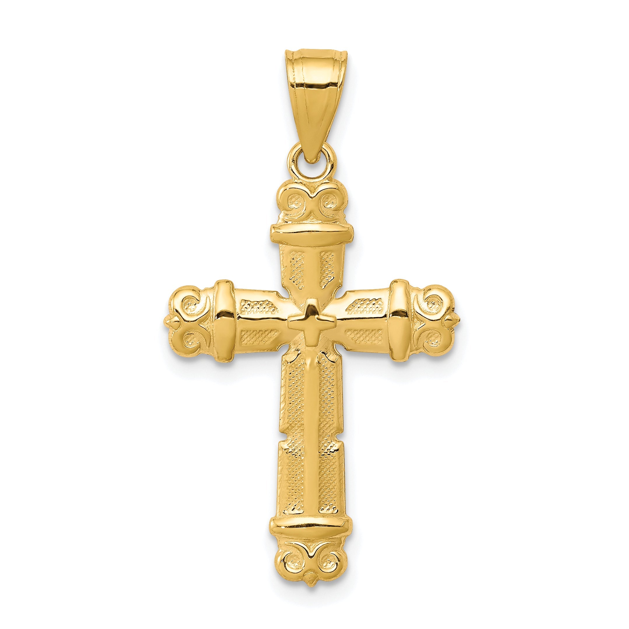 10k Yellow Gold Fleur de Lis Cross Pendant