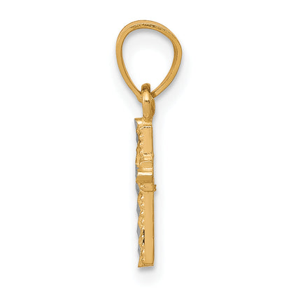 10k Yellow w/Rhodium w/ Rhodium Tiny Diamond-Cut Cross Pendant