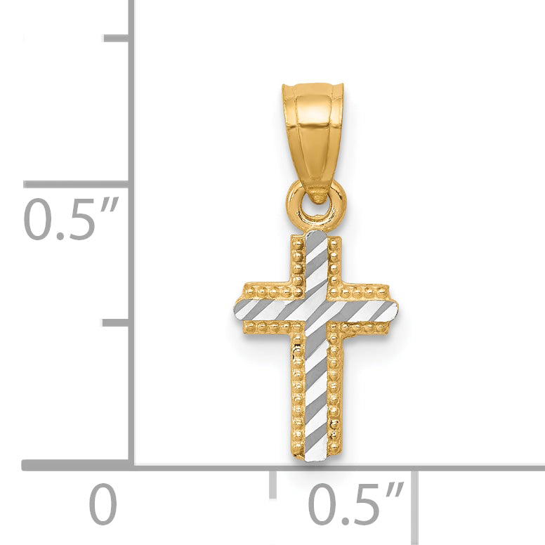10k Yellow w/Rhodium w/ Rhodium Tiny Diamond-Cut Cross Pendant