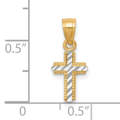 10k Yellow w/Rhodium w/ Rhodium Tiny Diamond-Cut Cross Pendant