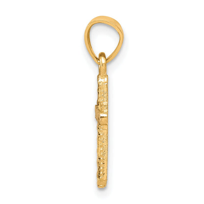 10k Yellow w/Rhodium Diamond-Cut Cross Pendant