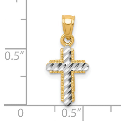 10k Yellow w/Rhodium Diamond-Cut Cross Pendant