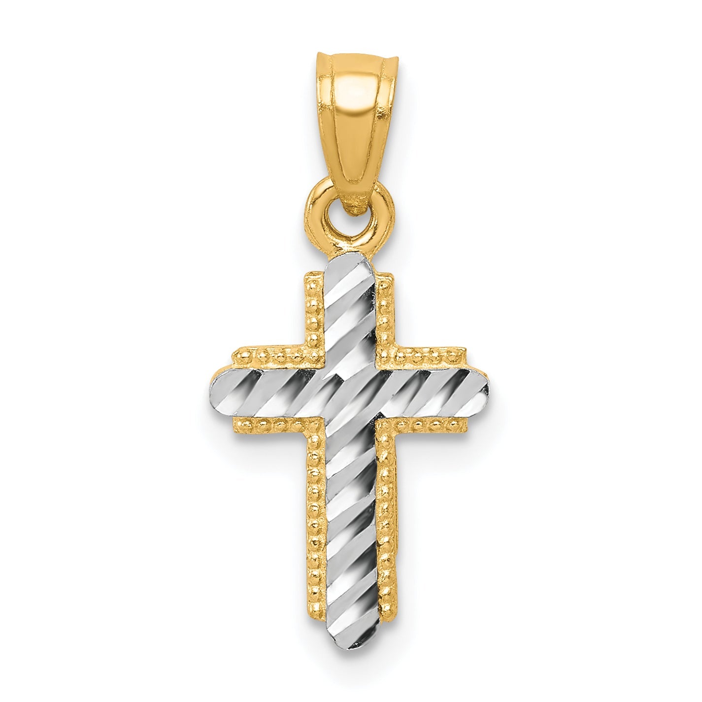 10k Yellow w/Rhodium Diamond-Cut Cross Pendant