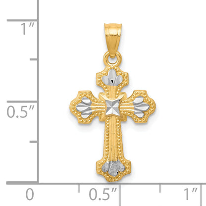 10k Yellow w/Rhodium w/ Rhodium Diamond-Cut Cross Pendant