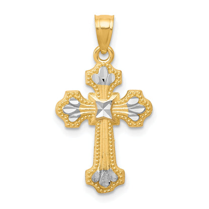 10k Yellow w/Rhodium w/ Rhodium Diamond-Cut Cross Pendant