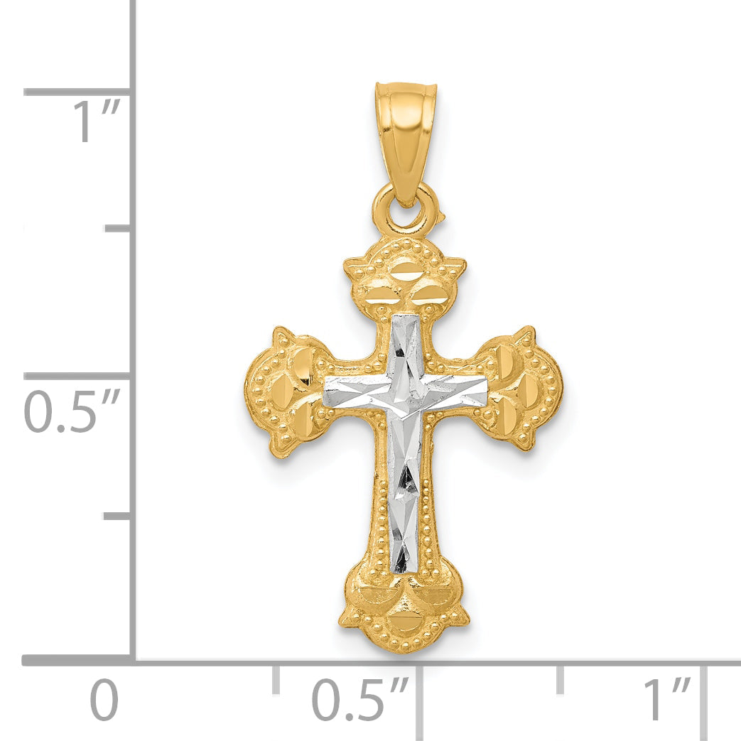 10k Yellow w/Rhodium w/ Rhodium Diamond-Cut Cross Pendant