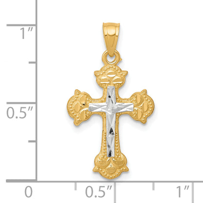 10k Yellow w/Rhodium w/ Rhodium Diamond-Cut Cross Pendant