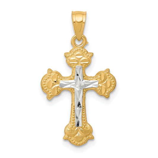10k Yellow w/Rhodium w/ Rhodium Diamond-Cut Cross Pendant