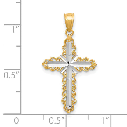 10k Yellow w/Rhodium w/ Rhodium Diamond-Cut Cross Pendant