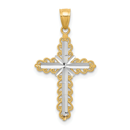 10k Yellow w/Rhodium w/ Rhodium Diamond-Cut Cross Pendant