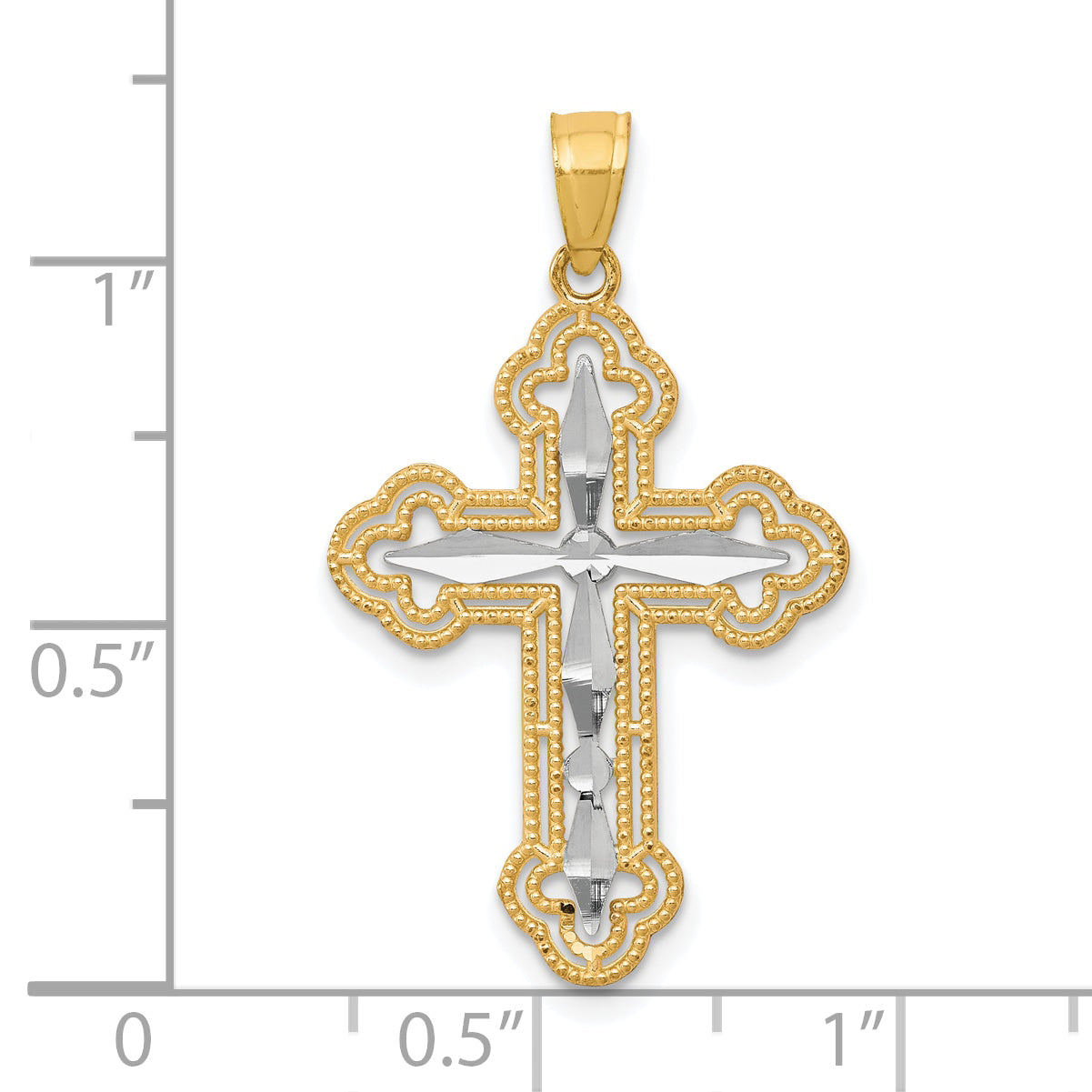 10k Yellow w/Rhodium w/ Rhodium Diamond-Cut Cross Pendant