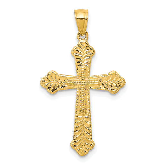 10k Yellow Gold Budded Cross Pendant