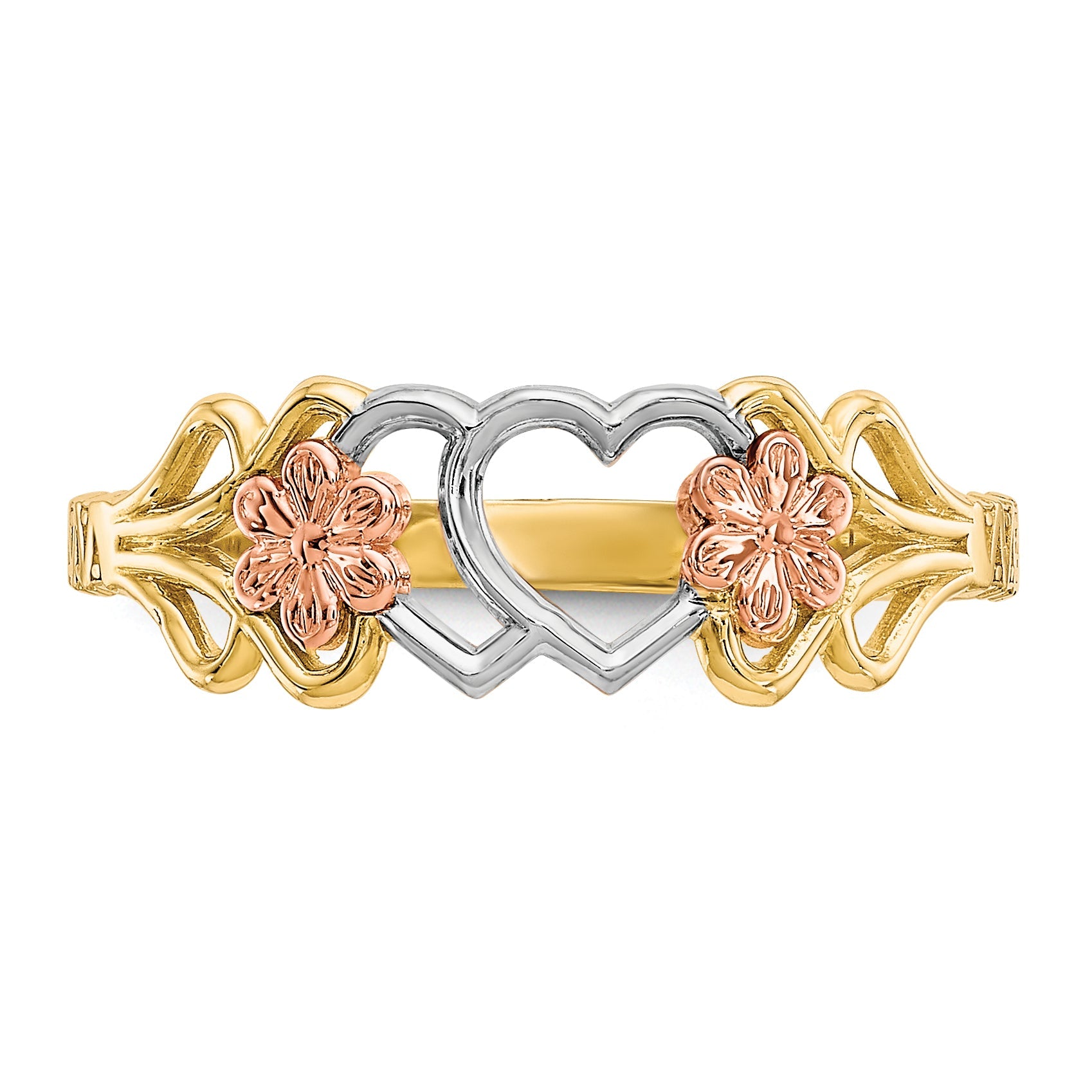 10K Two-Tone 10K Two-Tone W/White Rhodium Double Heart Ring