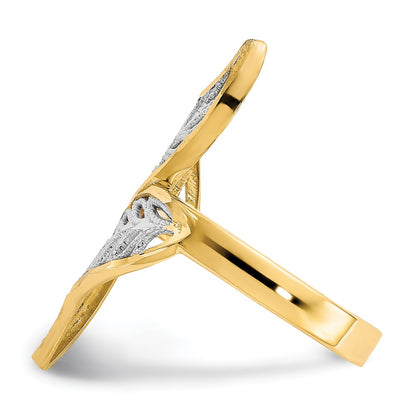 10K Yellow W/Rhodium 10K Diamond-Cut Filigree Ring