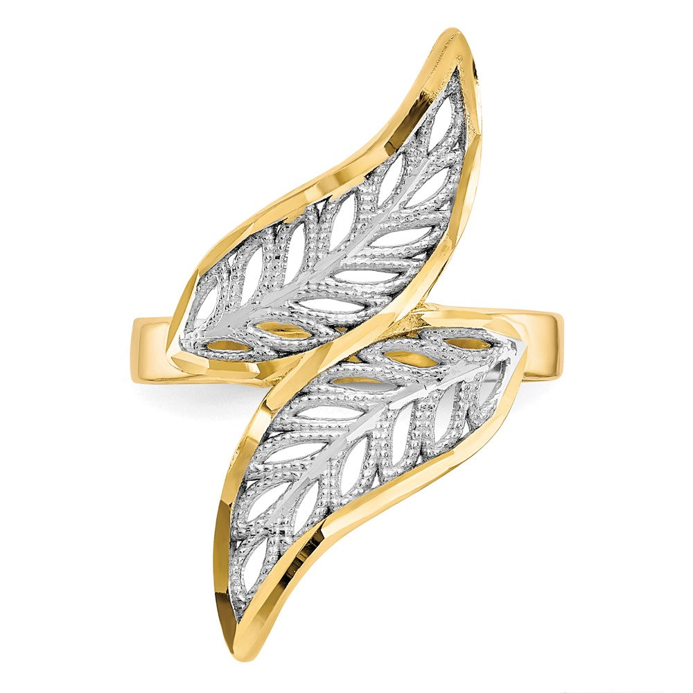 10K Yellow W/Rhodium 10K Diamond-Cut Filigree Ring