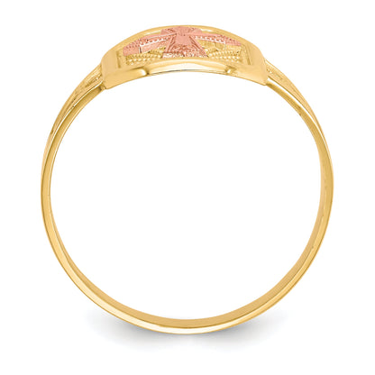 10K Two-Tone Filigree Cross Ring