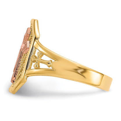 10K Two-Tone Filigree Cross Ring