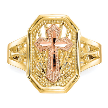 10K Two-Tone Filigree Cross Ring