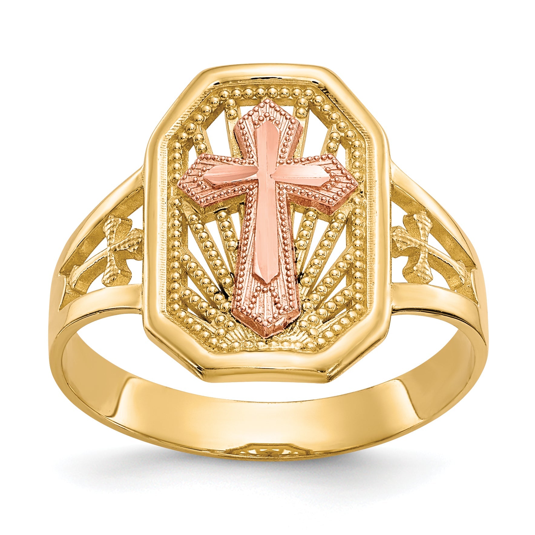 10K Two-Tone Filigree Cross Ring