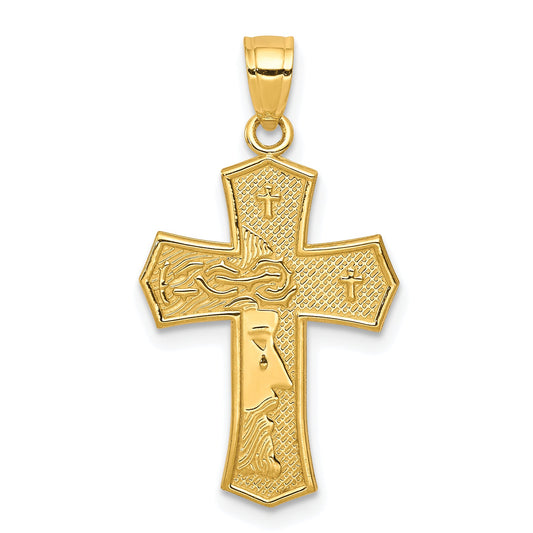 10k Yellow Gold Passion Cross W/ JESUS Reversible Pendant