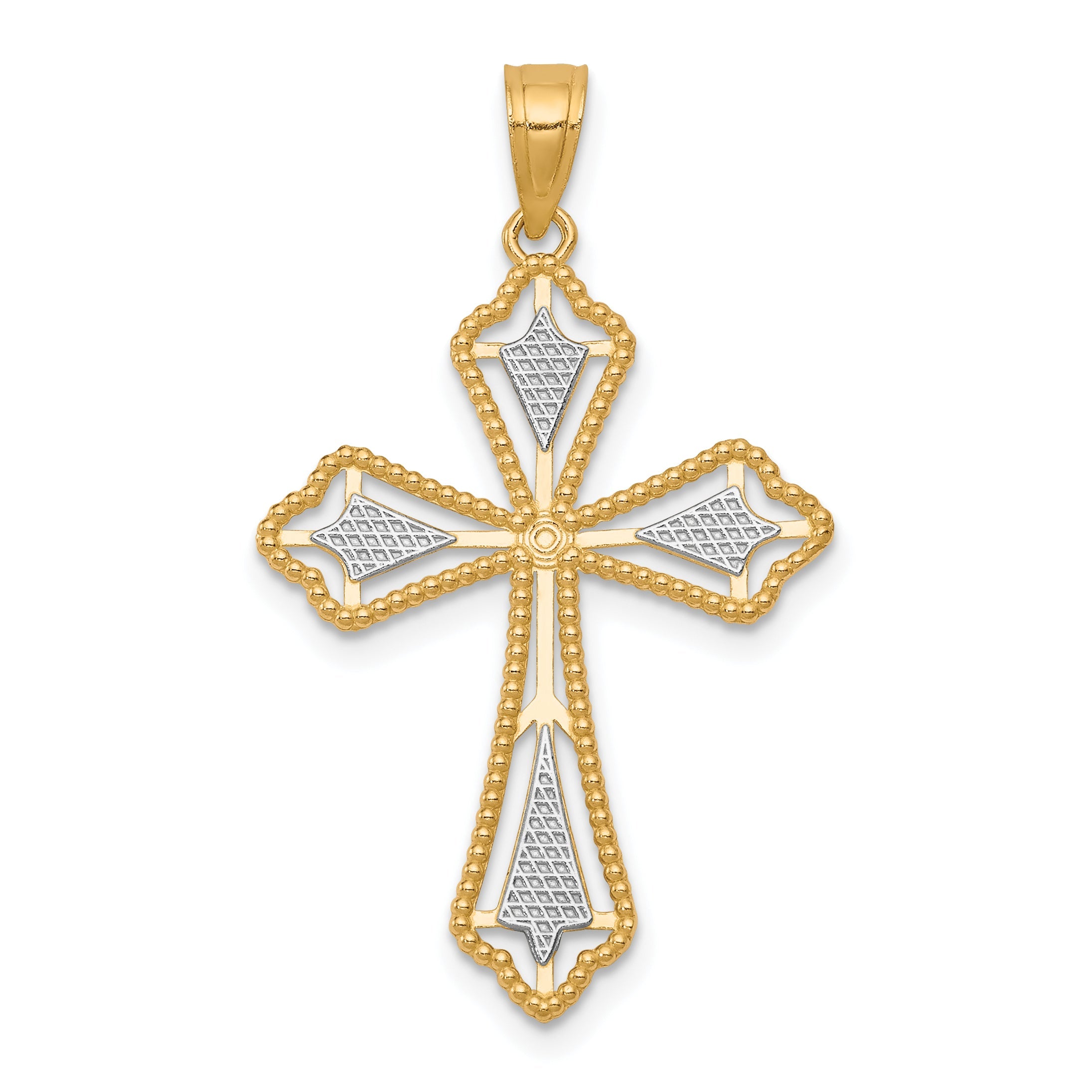 10k Yellow w/Rhodium Diamond-Cut Cross Pendant
