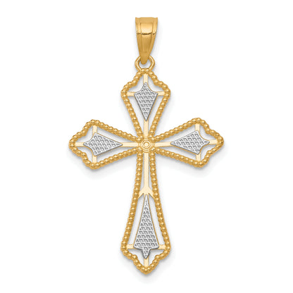 10k Yellow w/Rhodium Diamond-Cut Cross Pendant