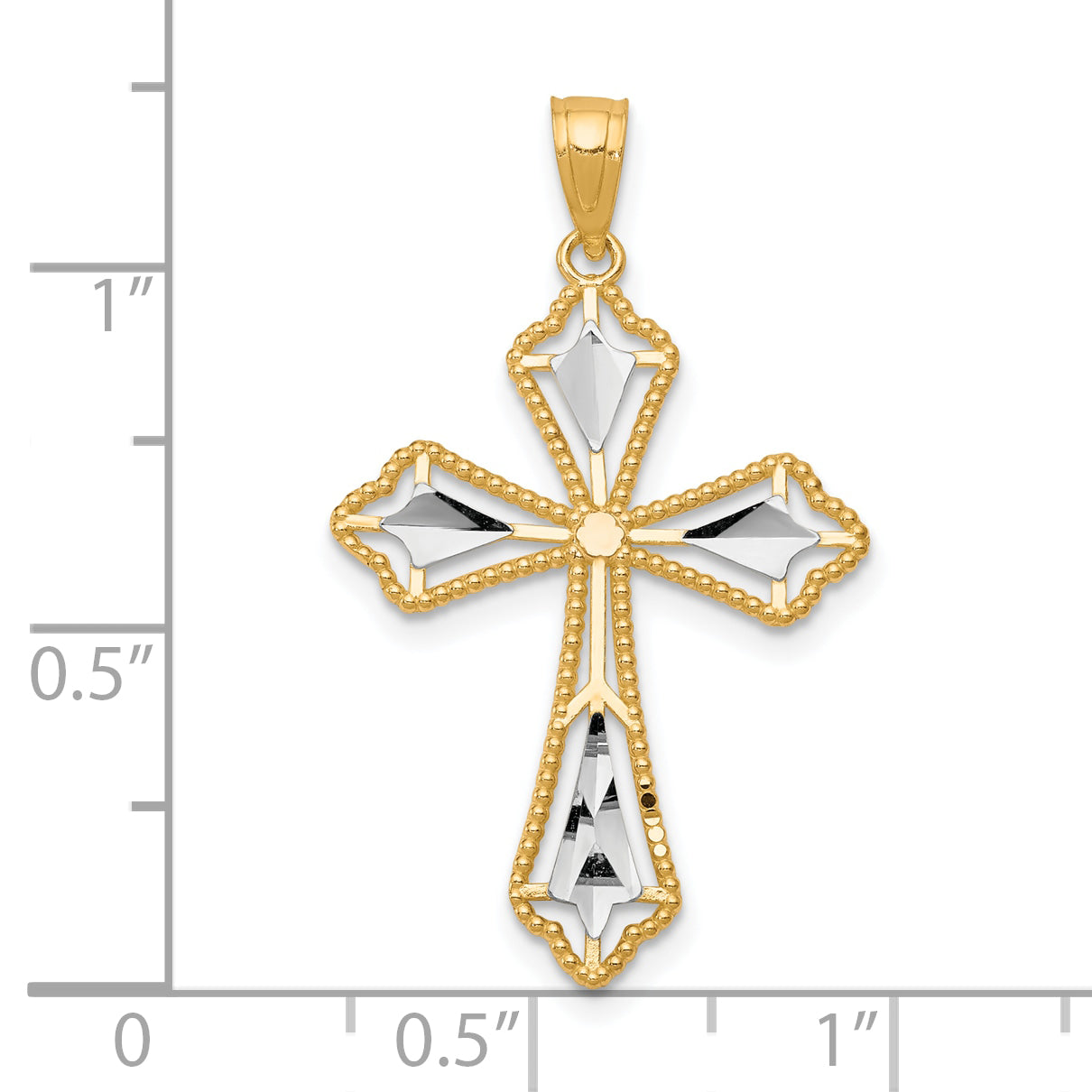10k Yellow w/Rhodium Diamond-Cut Cross Pendant