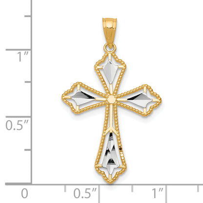 10k Yellow w/Rhodium Diamond-Cut Cross Pendant