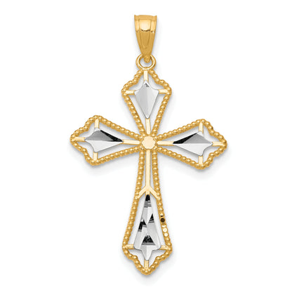 10k Yellow w/Rhodium Diamond-Cut Cross Pendant