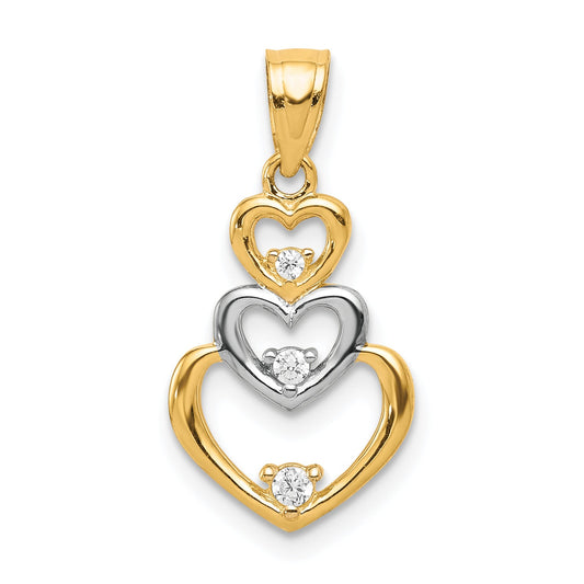 10k Yellow w/Rhodium CZ 3-Heart Pendant