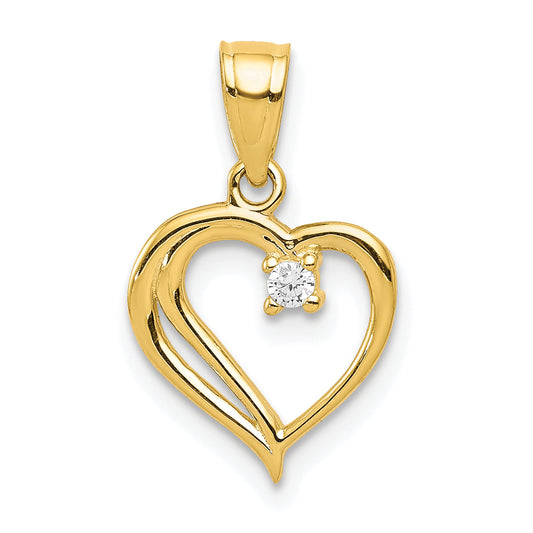 10k Yellow Gold CZ Heart Pendant