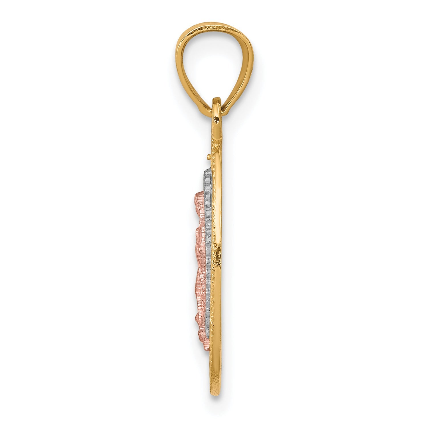 10k Two-tone White Rhodium Lady Of Guadalupe Oval Pendant