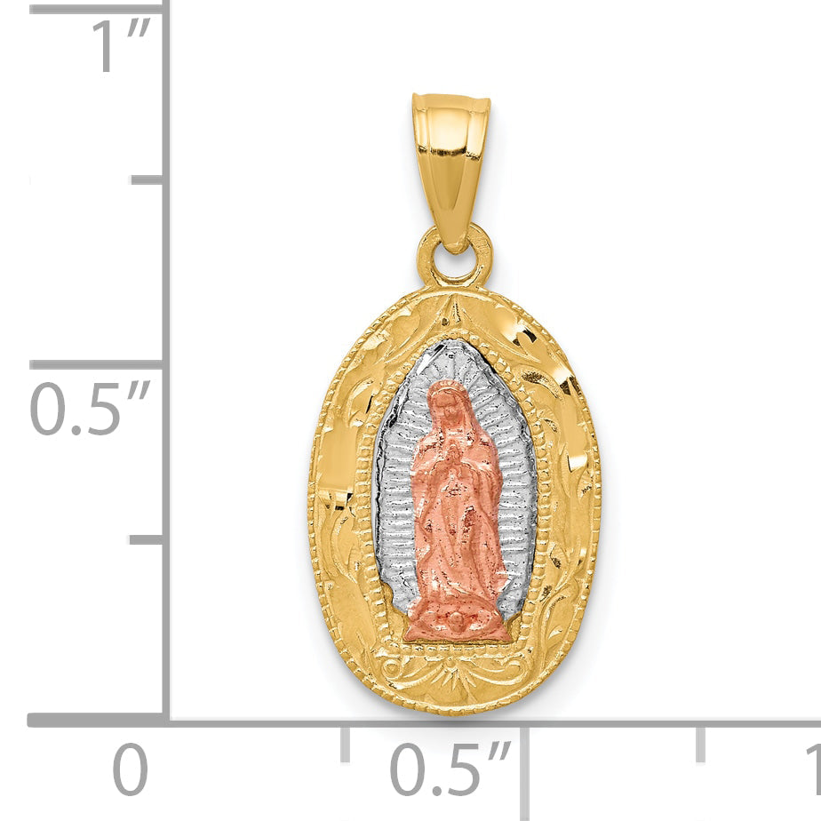 10k Two-tone White Rhodium Lady Of Guadalupe Oval Pendant