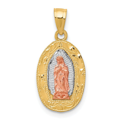 10k Two-tone White Rhodium Lady Of Guadalupe Oval Pendant