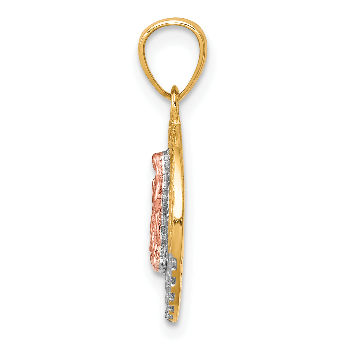 10k Two-tone w/ Rhodium CZ Lady Of Guadalupe Round Pendant