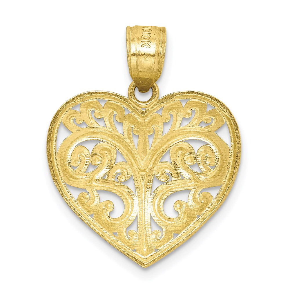 10k Yellow Gold Diamond-cut Filigree Heart Charm