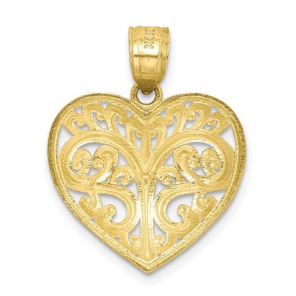 10k Yellow Gold Diamond-cut Filigree Heart Charm