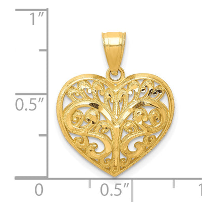 10k Yellow Gold Diamond-cut Filigree Heart Charm
