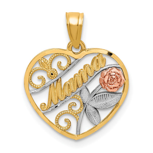 10k Two-tone W/White Rhodium D/C MAMA Pendant