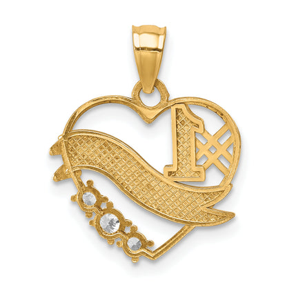 10k Yellow w/Rhodium CZ #1 GRANDMA In Heart Pendant