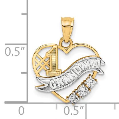10k Yellow w/Rhodium CZ #1 GRANDMA In Heart Pendant